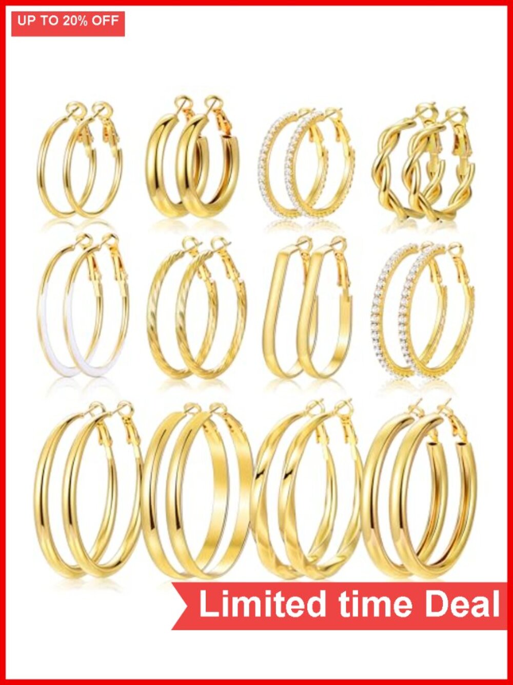 12 Pairs Gold Hoop Earrings Set for Women Lightweight Hypoallergenic Jewelry